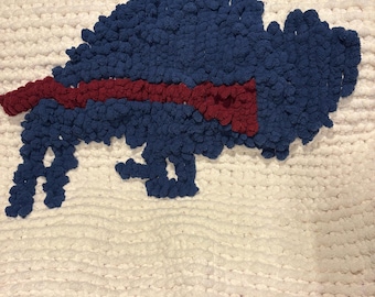 Buffalo Bills Grobstrick-Decke | Jumbo Chenille Überwurf | Handgestrickte Dekoration für Fußballfans