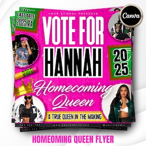 Homecoming Queen Flyer: Vote HOCO Campaign Template (Canva Editable, Digital Download)