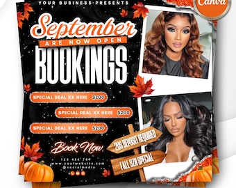 Editable September Booking Flyer: Fall Beauty Promotion, Canva Template