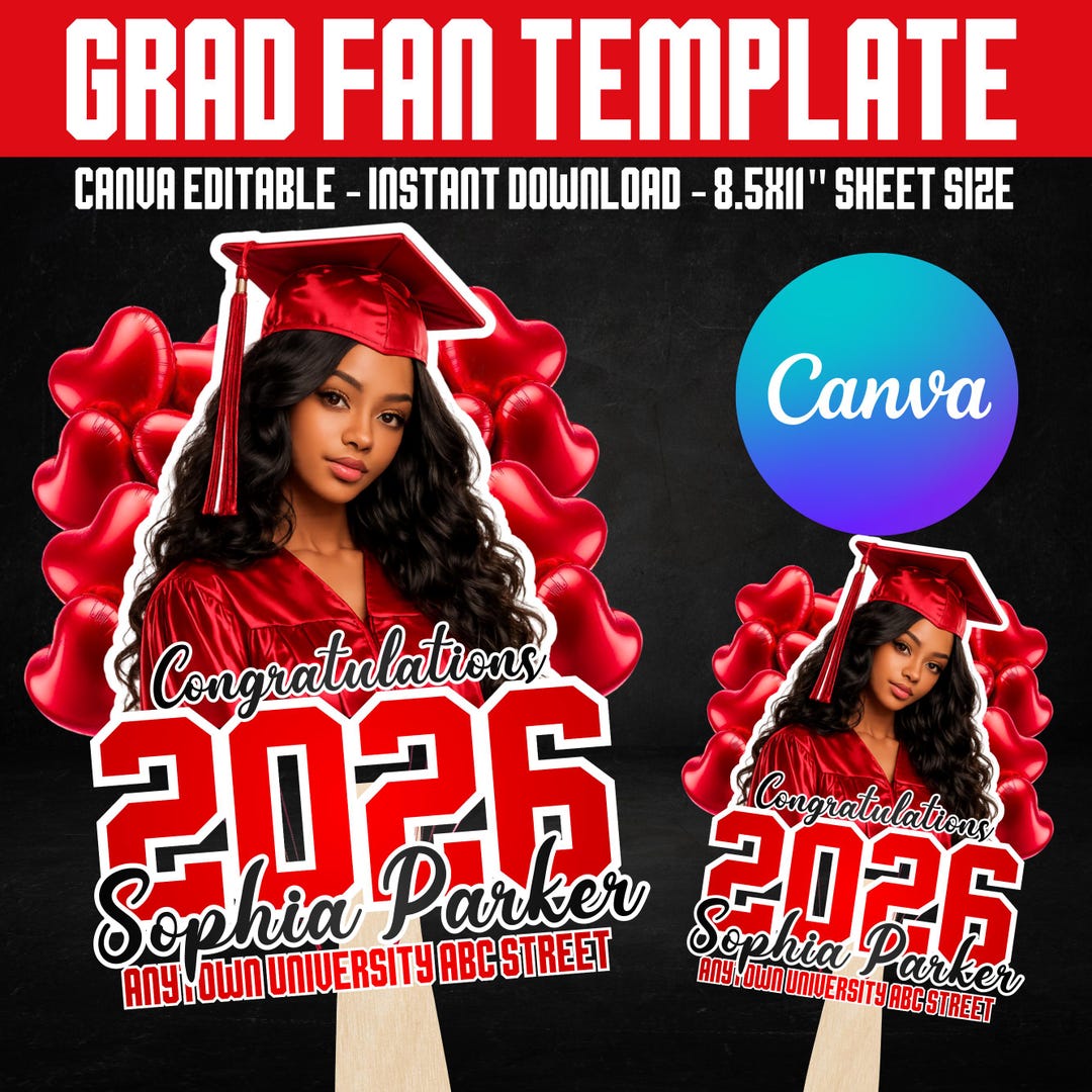 Class of 2026 Graduation Fan Template, Editable Senior Photo Grad Fan ...