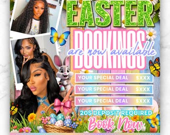 April Booking Flyer, Easter Booking Flyer, Makeup, Hair, Lashes, Nails, Braids, Spring Flyer, Easter Special Flyer, DIY Canva Editable