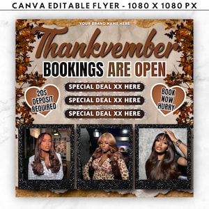 November Booking Flyer, Fall, Autumn, fall flyer, booking flyer, Salon Template, Hair Lash Nail Braids MUA Wig, Editable Canva Template