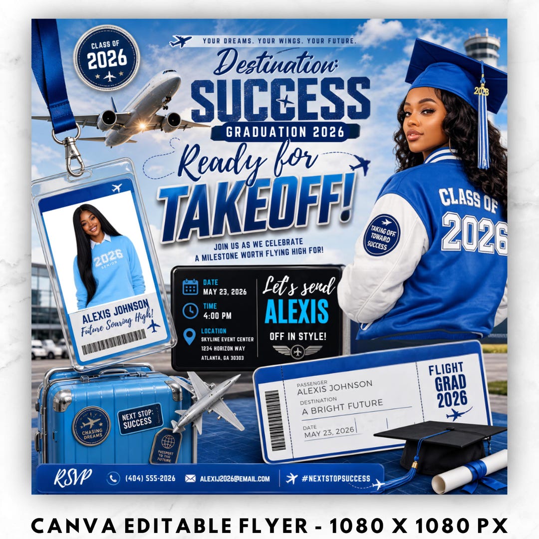 Flight Themed Graduation Flyer Template, Going Places Grad Invite ...
