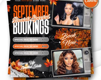 Editable September Booking Flyer: Fall Beauty Promotion, Canva Template