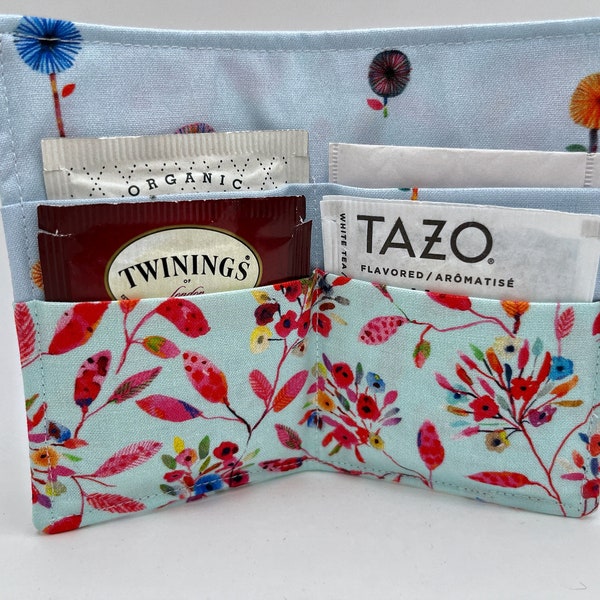 Tea Wallet, Tea Bag Holder, Blue Tea Bag Wallet, Teabag Wallet, Teabag Holder, Tea Bag Organizer - Flora Breeze Blue