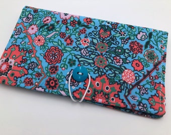 Duplicate Checkbook Cover, Pen Holder,  Duplicate Checkbook Register, Fabric Check Book Cover - Inner Vision in Turquoise
