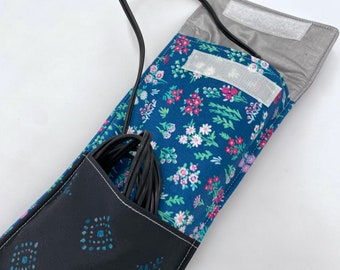 Blue Curling Iron Holder, Curling Iron Case, Flat Iron Holder, Flat Iron Case, Curling Iron Bag, Flat Iron Sleeve - Aquarelle Floral