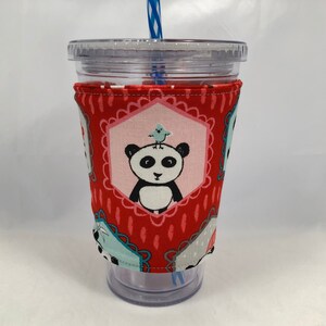 Reversible Coffee Cozy, Insulated Coffee Sleeve, Coffee Cuff, Iced Coffee Sleeve, Hot Tea Sleeve, Cold Drink Cup Cuff Red Panda and Flower image 3