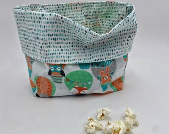 Borsa per popcorn riutilizzabile, popcorn per microonde riutilizzabile, popcorn per microonde accogliente, porta snack ecologico - palloncini animali