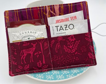 Tea Wallet, Tea Bag Holder, Red Tea Bag Wallet, Teabag Wallet, Teabag Holder, Tea Bag Organizer - Forest Magenta 50