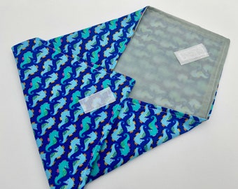 Reusable Sandwich Bag, Mermaid Sandwich Wrap, Reusable Sandwich Mat - Sea Horses Blue