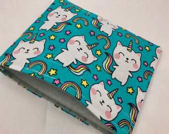 Reusable Snack Bag, Kitten Reusable Baggie, Unicorn Snack Bag, Fabric Snack Bag, Reusable Fabric Snack Bag - Unicorn Cat Blue