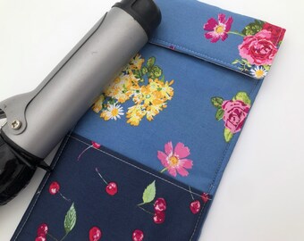 Blue Curling Iron Holder, Curling Iron Case, Flat Iron Holder, Flat Iron Case, Curling Iron Bag, Flat Iron Sleeve - Blossoms in Marine