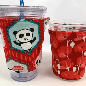 Reversible Coffee Cozy, Insulated Coffee Sleeve, Coffee Cuff, Iced Coffee Sleeve, Hot Tea Sleeve, Cold Drink Cup Cuff Red Panda and Flower image 2