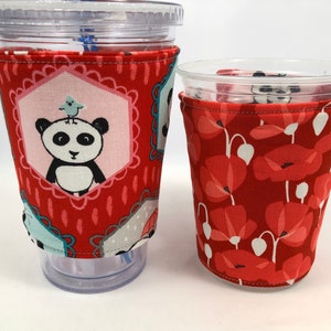 Reversible Coffee Cozy, Insulated Coffee Sleeve, Coffee Cuff, Iced Coffee Sleeve, Hot Tea Sleeve, Cold Drink Cup Cuff Red Panda and Flower image 7