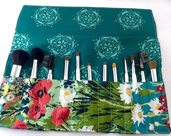 Makeup Brush Holder, Makeup Brush Roll, Travel Makeup Brush Organizer, Make Up Brush Bag, Cosmetic Brush Case - Mothers Garden in Rich