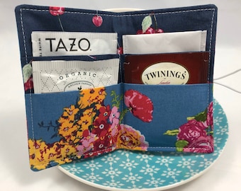 Tea Wallet, Tea Bag Wallet, Teabag Case, Tea Bag Holder, Travel Tea Holder, Tea Bag Cozy, Tea Organizer - Blossoms in Marine 16