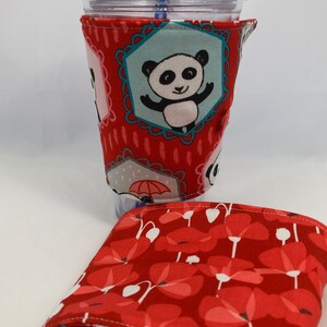 Reversible Coffee Cozy, Insulated Coffee Sleeve, Coffee Cuff, Iced Coffee Sleeve, Hot Tea Sleeve, Cold Drink Cup Cuff Red Panda and Flower image 6