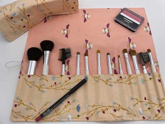 Travel Makeup Brush Holder, Makeup Brush Roll, Peach Makeup Brush