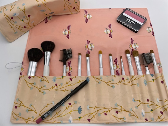 Soporte para brochas de maquillaje de viaje, rollo de brochas de maquillaje,  organizador de brochas de maquillaje de melocotón, bolsa de brochas de  maquillaje de viaje, estuche para brochas Peonies Blush 