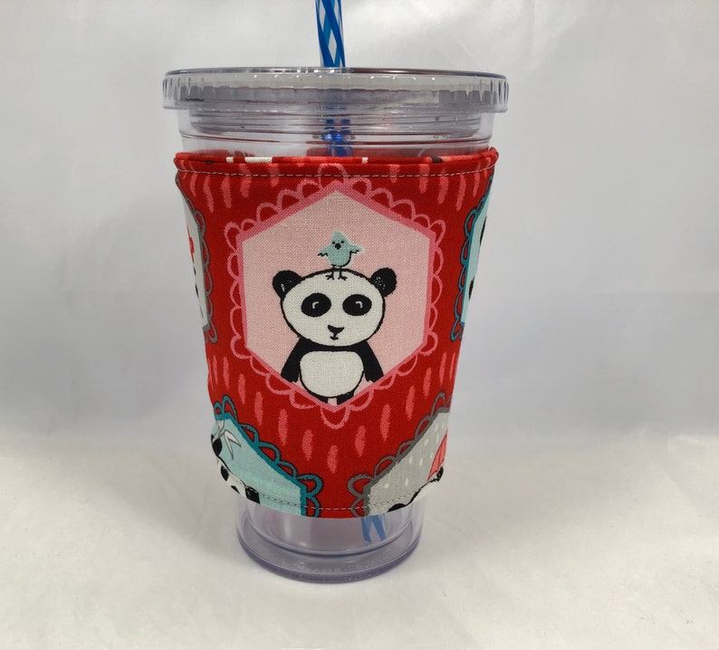 Reversible Coffee Cozy, Insulated Coffee Sleeve, Coffee Cuff, Iced Coffee Sleeve, Hot Tea Sleeve, Cold Drink Cup Cuff Red Panda and Flower image 5