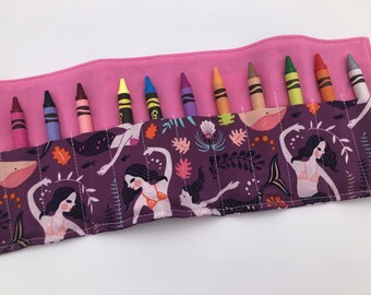 Mermaid Crayon Roll, Crayon Caddy, Gift for Girls, Mermaid Party Favor, Girl's Crayon Case, Purple, Siren Song