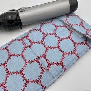Curling Iron Cover, Blue Curling Iron Holder, Curling Iron Case,  Flat Iron Holder, Flat Iron Case - Blue Red CLEARANCE