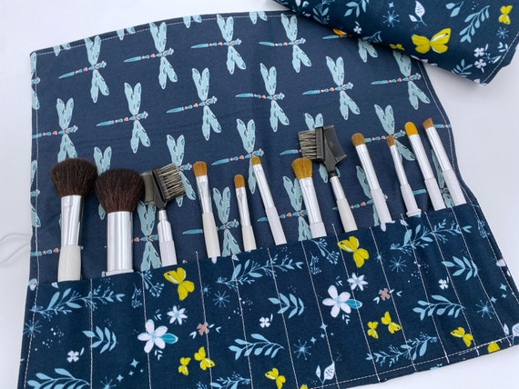 Green Makeup Brush Case, Travel Floral Make Up Brush Roll, Makeup Bag –  EcoHip Custom Designs
