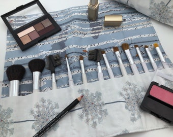 Travel Makeup Brush Roll Holder, Makeup Brush Bag, Cosmetic Brush Organizer, Makeup Brush Case - Earthen Forest