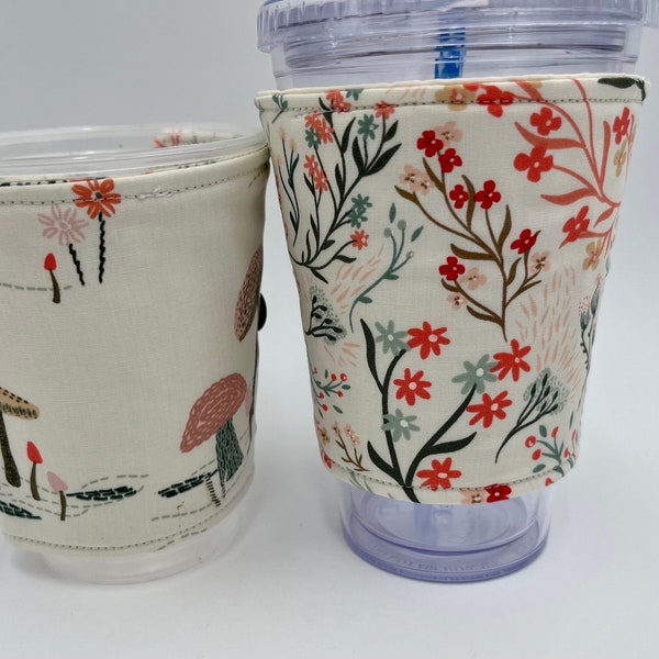 Reversible Coffee Cozy, Insulated Coffee Sleeve, Coffee Cuff, Iced Coffee Sleeve, Hot Tea Sleeve, Cold Drink Cuff - Meadow Wind