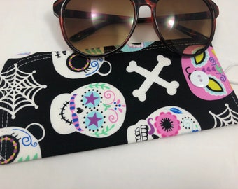 Fabric Eyeglass Case, Soft Sunglass Case, Eye Glasses Sleeve, Padded Eyeglass Pouch - Sugar Skull Animals