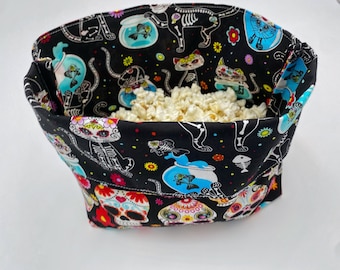 Reusable Popcorn Bag, Reusable Microwave Popcorn, Microwave Popcorn Cozy, Eco-Friendly Snack Holder - Sugar Skulls