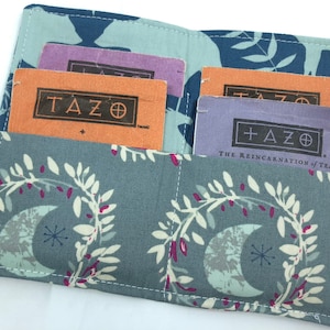 Tea Wallet, Tea Bag Holder, Blue Tea Bag Wallet, Gray Teabag Wallet, Teabag Holder, Tea Bag Cozy - Mystic Land Moon Gray 13