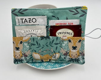 Tea Wallet, Tea Bag Holder, Tea Bag Wallet, Teabag Wallet, Teabag Holder, Tea Bag Organizer - Deer Honeybee Green