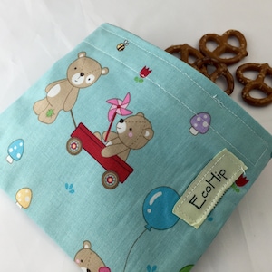 Reusable Snack Bag, Reusable Baggie Teddy Bear Snack Bag, Fabric Snack Bag, Reusable Fabric Snack Bag Teddy Bear Picnic image 1