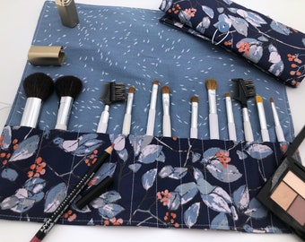 Makeup Brush Roll, Makeup Brush Holder, Travel Makeup Brush Case, Travel Make Up Brush Bag, Cosmetic Brush Roll Up - Branchlet Blue