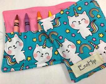 Unicorn Crayon Roll, Crayon Caddy, Gift for Girls, Cat Party Favor, Girl's Crayon Case, Caticorn, Unicorn