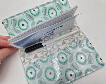 Duplicate Checkbook Cover Pen Holder, Duplicate Checkbook Register, Fabric Checkbook Cover, Check Book Cover - Petals Menthe