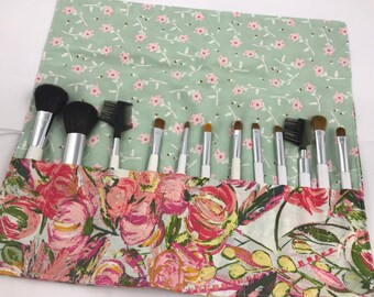 Porte-pinceaux à maquillage de voyage, Rouleau de pinceaux à maquillage, Organiseur de pinceaux à maquillage rose, Trousse de voyage à pinceaux à maquillage, Étui à pinceaux - Painted Desert Printemps