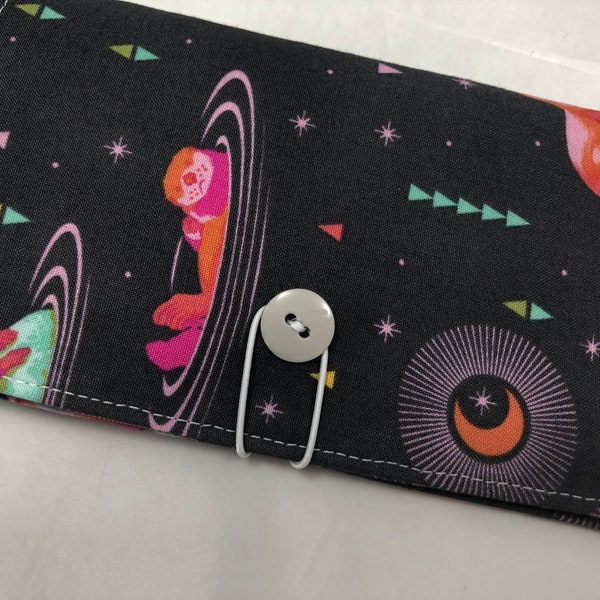 Grey Duplicate Checkbook Cover with Pen Holder Pink Duplicate Checkbook Register - Fabric Checkbook Cover  Tula Pink Otter Starlight