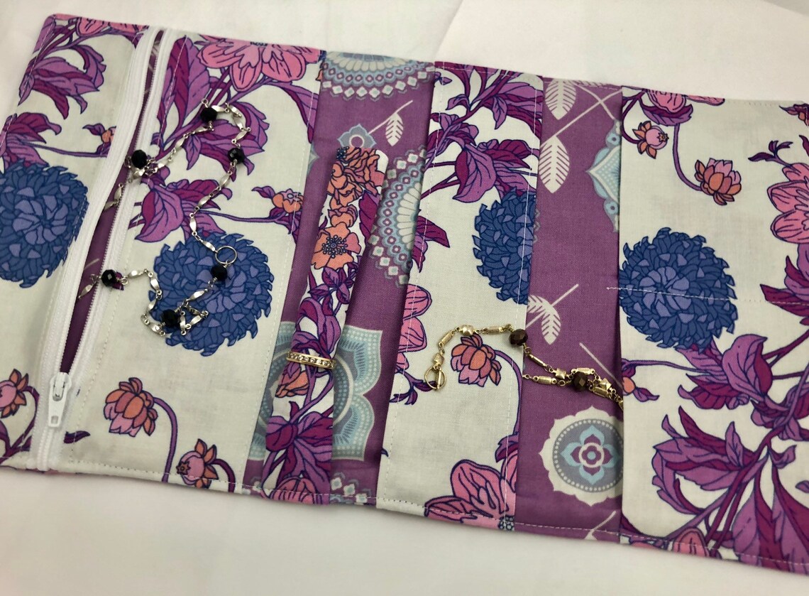 Travel Jewelry Organizer Travel Jewelry Roll Up Fabric Etsy