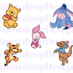 かわいいプーさんの友達 PNG バンドル、ベビースタイルの子豚、プーさん、ティガー、イーヨー、ルーのデジタルダウンロード（昇華、Png、かわいいデザイン）