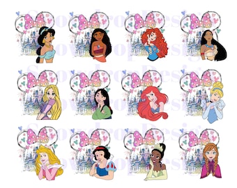 Pakiet clipartów Disney Princess PNG, zamek i kokarda, wysoka rozdzielczość (pobranie cyfrowe)