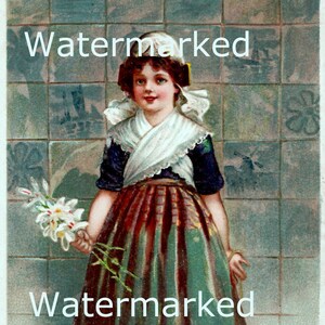 Vintage Little Dutch Girl & Flowers. Digital Download