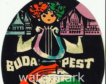 Vintage Budapest Luggage Label, Digital Image, Hungary