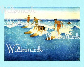 Vintage Hawaiian Surfers DIY Passport Cover Image, Instant Digital Download