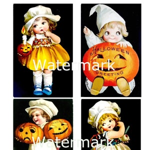 Clip Art Vintage Halloween 4 JOL & Kids, Sheet #2, Digital Collage Sheet, Image format  8.5 X 11