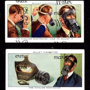 4 World War II Gas Mask Images.Set #2.  Perfect for Gag Gift Tags. Instant Digital Download.