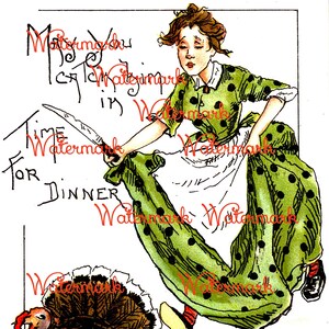 Vintage HBG Thanksgiving Woman Chasing Turkey. Instant Digital Download