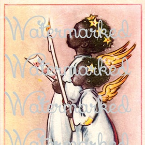 Vintage 2 Pretty Winter or Christmas Angels, African American Instant Digital Download